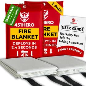 Fb-02 451hero Emergency Fire Blanket 2 Pack Triple Certified Comfort Weave Skin-safe