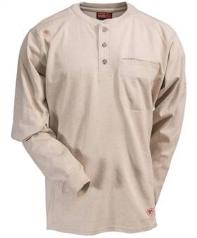 10022598 Ariat Large Fr Air Henley Long Sleeve Top Shirt Sand Heather Fire Resistant Lg