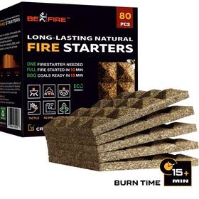 Befire 197644855537 Fire Starter 80 Pcs Natural Starters 15 Min Burn Time Firestarters