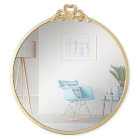 Bmr-1001-a Bitalye 15.75 Inch Small Bow Decorative Round Mirror Gold Metal Frame Circle Wall