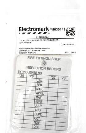 Y5030149 Brady Electromark Fire Extinguisher Tags Aluminum Date/month 25-28