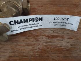 100-075y Champion 3/4 Inch Brass Manual Sprinkler Valve Straight Rising Swivel