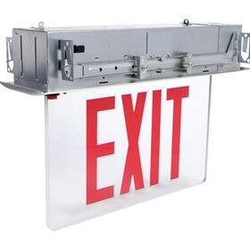 Relzxte1rcaem Emergency Light Led Edgelit Exit Sign Recessed Mount Aluminum Canopy Clear Panel Red Lettering