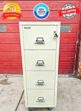 R-3691 Fire King Fireproof 4 Drawer File Cabinet & Keys 10avp 32 Inch X22 X53 And Watch Video