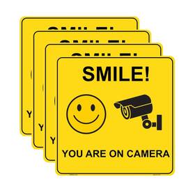 K2-72 Haobase 4 Pcs Smile You Are On Camera Sign Sticker - 15 Cm X Self Adhesive Vi
