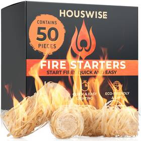 Houswise Fire Starter 50 Pcs - Natural Starters For Indoor And Outdoor Firestarter
