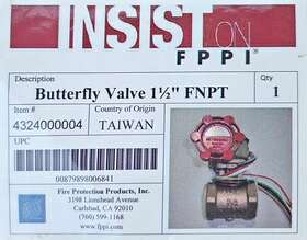 4324000004 Insist On Fppi Trimfit Fire Protection Butterfly Valve 1 Inch Fnpt With Tamper