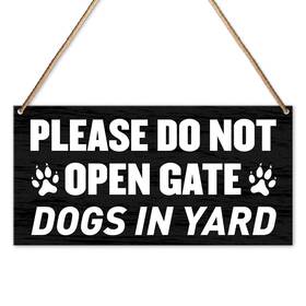 Iozioien-qyjyp-047 Iozioien Funny Dog Warning Sign Please Do Not Open Gate In Yard Wood Hanging Wall
