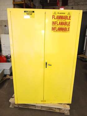 25860 Justrite 90 Gallon Drum Combustible Liquid Storage Cabinet With Rollers