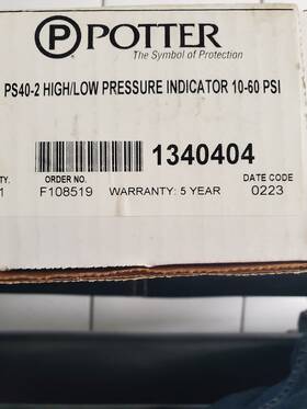 Ps40-2 P Tter Potter Pressure Indicator 10-60 Psi For High/low