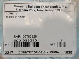500-033210 Siemens Adbh-11 Audible Fire Detector Base - Same Day Shipping