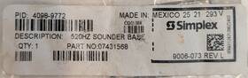 4098-9772 Simplex - 520hz Sounder Base Same Day Shipping