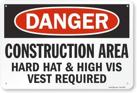 S-9011-al-12x18 Smartsign Inch Danger - Construction Area Hard Hats And High Vis Vest Required Si