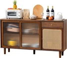 Bamboo Sideboard Buffet Cabinet, Rattan Kitchen Storage With Drawer, Boh. Fixed Price $444.99.
