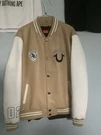 True Religion Varsity Pu Jacket Men Two Tone Beige/white Size Med New With Tag. Fixed Price $95.00.