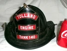 Vintage Tolland Ct Black Leather Fire Man Helmet Engine 140 Cairns Brother Tool. Fixed Price $895.00.