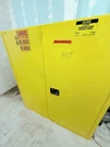 Uline H-3686M Flammable Liquid Storage Cabinet, Yellow, 59"W X 34"D 65"H. Fixed Price $900.00.