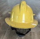 Vintage Yellow Msa Helmet Firefighter With Chin Strap. Fixed Price $99.99.