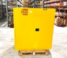 Uline H-3686M Flammable Liquid Storage Cabinet, Yellow, 59"W X 34"D 65"H. Fixed Price $2499.99.