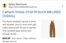 Carhartt Overalls Flame Resistant Canvas Duck Bibs Work FRR45 Mens 38/32. Fixed Price $99.99.