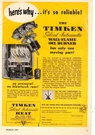 1952 Print Ad Timkin Silent Automatic Hear Oil Gas Coal Wall Flame Burner. Fixed Price $9.95.