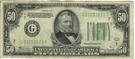 1934 50$ Federal Reserve Note - Green Seal Waj/hm G03283829A #13671. Fixed Price $125.00.